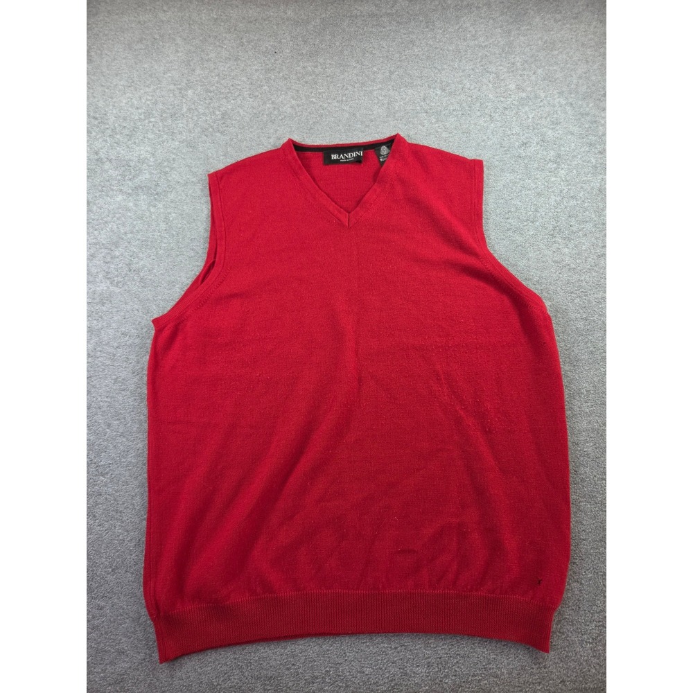 Brandini Mens Merino Wool V-Neck Sweater Vest M Red Academic